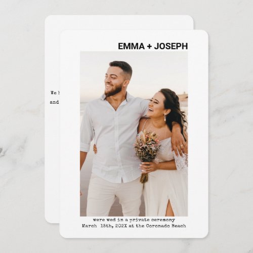 Modern chic Photo Wedding eloped Announcement Card