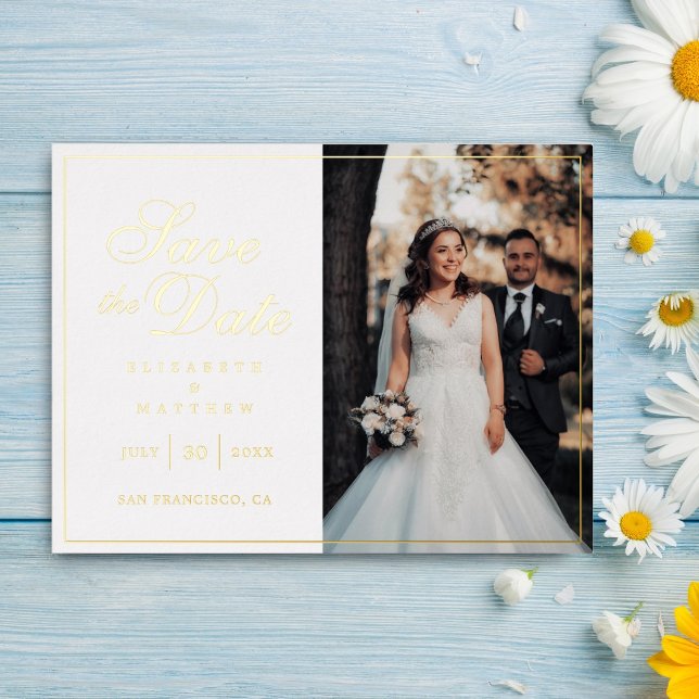 Modern Chic Picture Wedding Save The Date Foil Invitation Postcard (Creator Uploaded)