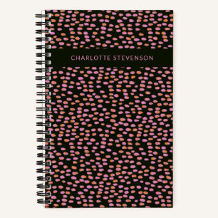 Modern Chic Pink and Orange Abstract Dots Name Notebook
