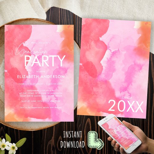 Modern Chic Pink and Orange Graduation Party Invitation