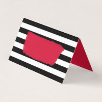 Modern Chic Pink Black and White Stripes Place Card