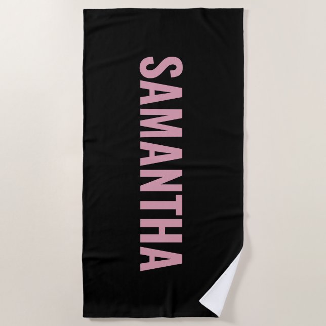 Modern Chic Pink & Black Beach Towel (Front)