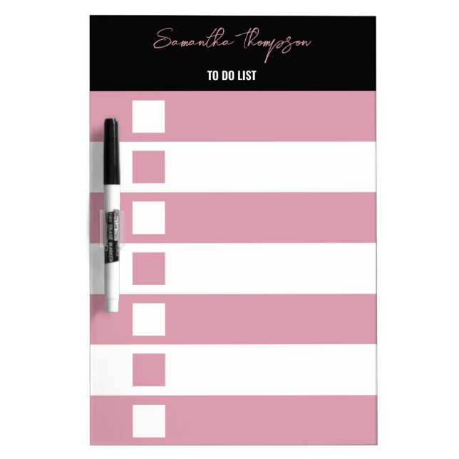 Modern Chic Pink Black Minimalist Script  Dry Erase Board (Front)