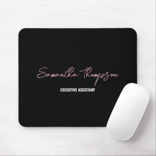Modern Chic Pink Black Minimalist Script Mouse Pad