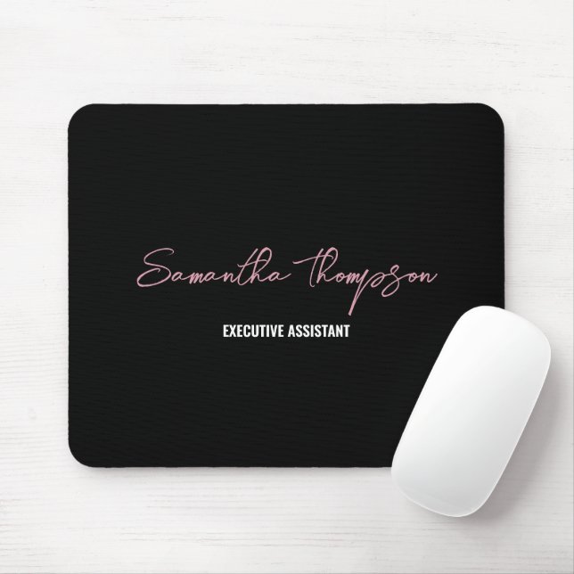 Modern Chic Pink Black Minimalist Script  Mouse Pad (With Mouse)