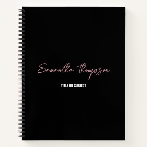 Modern Chic Pink Black Minimalist Script Notebook