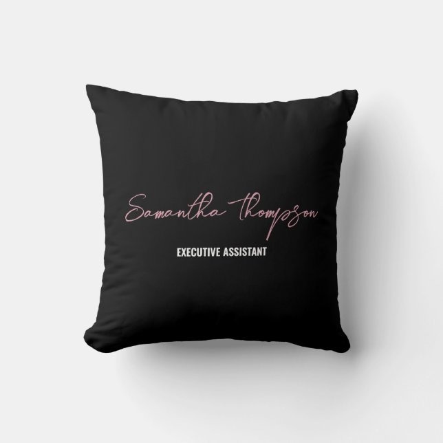 Modern Chic Pink Black Minimalist Script Throw Pillow (Front)