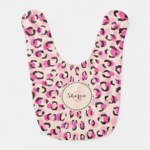 Modern chic pink cheetah print pattern monogram baby bib
