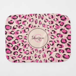 Modern chic pink cheetah print pattern monogram burp cloth