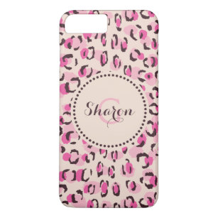 Modern chic pink cheetah print pattern monogram iPhone 8 plus/7 plus case