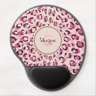 Modern chic pink cheetah print pattern monogram gel mouse pad