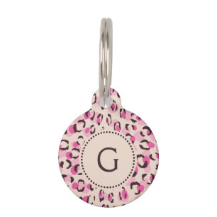 Modern chic pink cheetah print pattern monogram pet name tag