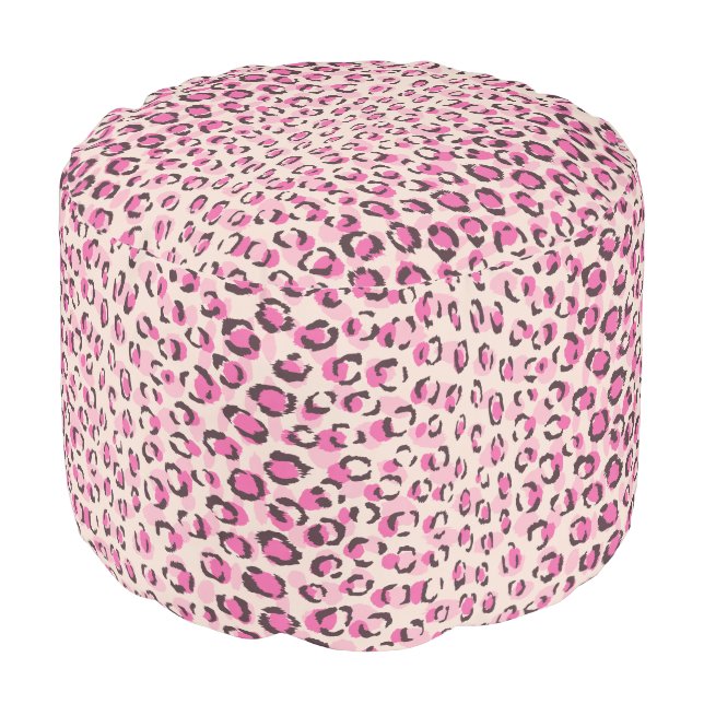 Modern chic pink cheetah print pattern monogram pouf (Angled Front)
