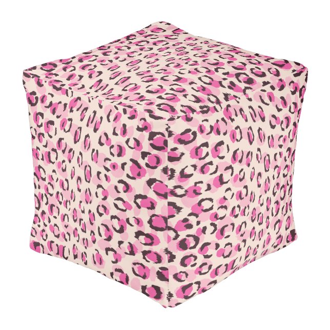 Modern chic pink cheetah print pattern monogram pouf (Angled Back)