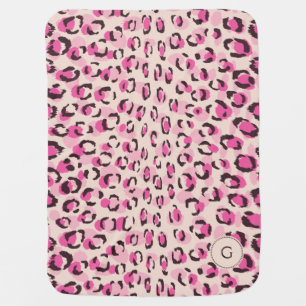 Modern chic pink cheetah print pattern monogram receiving blanket