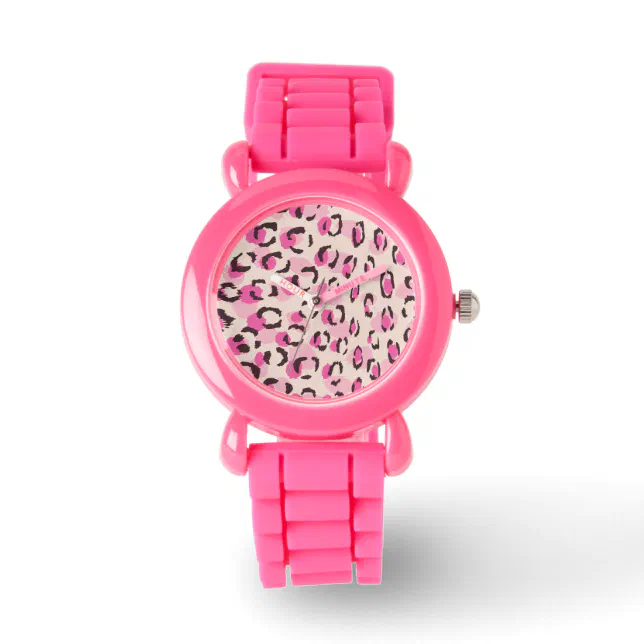 Modern chic pink cheetah print pattern monogram watch | Zazzle