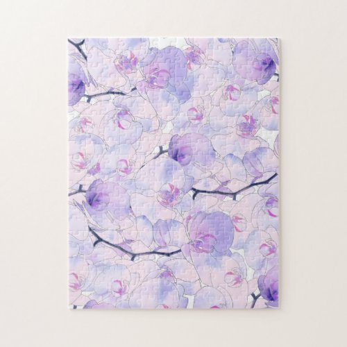 Modern chic pink lavender silver orchid floral jigsaw puzzle