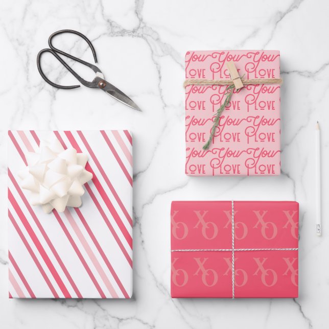 Modern Chic Pink Love Valentine’s Day Wrapping Paper Sheets (Front)
