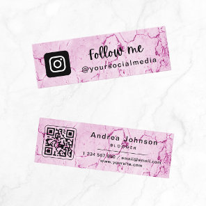 Modern Chic Pink Marble Instagram Follow QR Code Mini Business Card