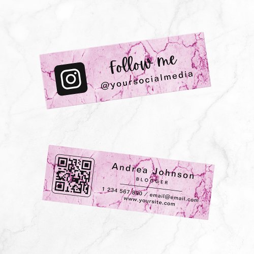 Modern Chic Pink Marble Instagram Follow QR Code Mini Business Card