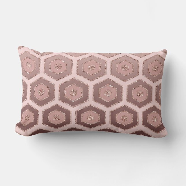Modern Chic Pink Rose Gold Hexagon Geometric Lumbar Pillow (Front)