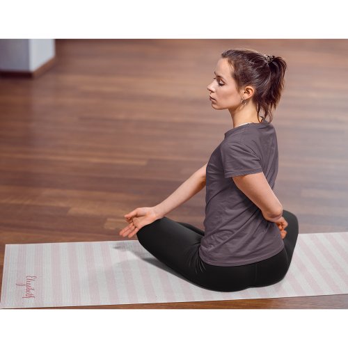 Modern Chic Pink Stripes Elegant Monogram Exercise Yoga Mat