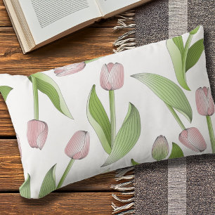 Modern Chic Pink Tulips Floral Pattern Outdoor Lumbar Pillow