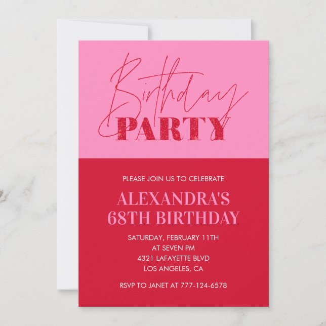 Modern Chic Pink Typography 68th birthday Party Invitation (Front)