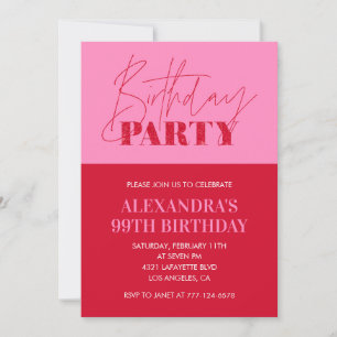 Modern Chic Pink Typography 99th birthday Party Invitation