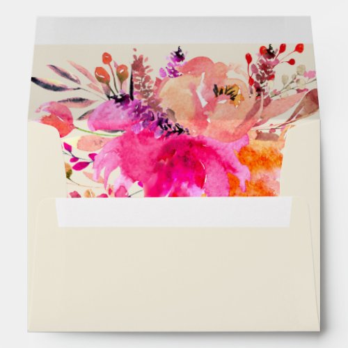 Modern Chic Pink Watercolor Floral Elegant Wedding Envelope