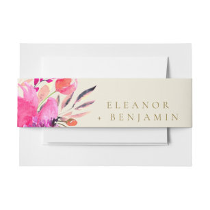 Modern Chic Pink Watercolor Floral Elegant Wedding Invitation Belly Band