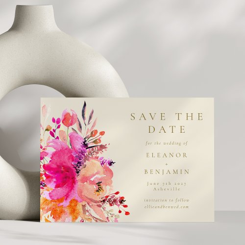 Modern Chic Pink Watercolor Floral Elegant Wedding Save The Date
