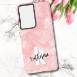 Modern Chic Pink Watercolor Initials Monogram Samsung Galaxy S21  Case<br><div class="desc">A soft blush pink watercolor backdrop provides the canvas for a cute and contemporary monogram phone case, featuring initials and name. The monogram's black and white color palette, composed of clean modern fonts mixed with a script font, exudes a simple yet fun charm. Whether you want to use your first...</div>