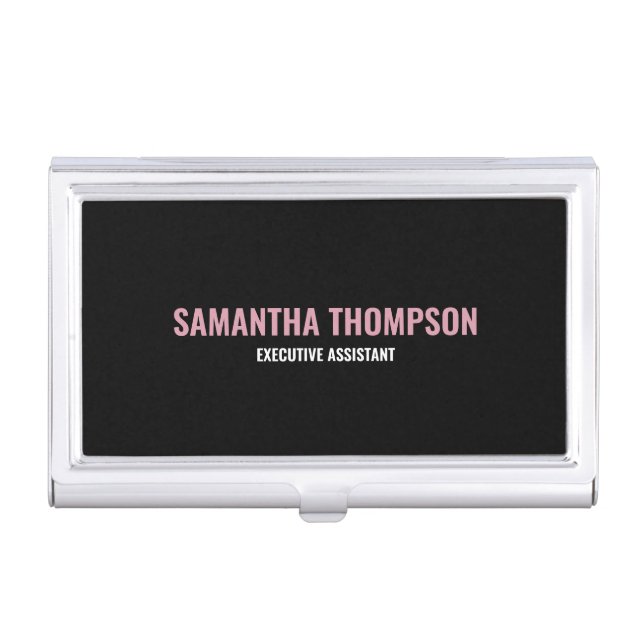 Modern Chic Pink, White & Black  Business Card Case (Front)