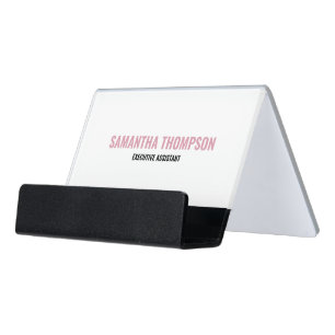 Modern Chic Pink, White & Black Desk Business Card Holder