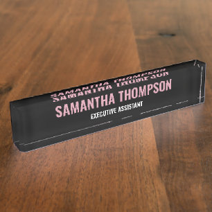 Modern Chic Pink, White & Black Desk Name Plate