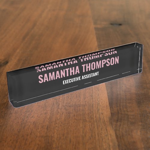 Modern Chic Pink White  Black   Desk Name Plate