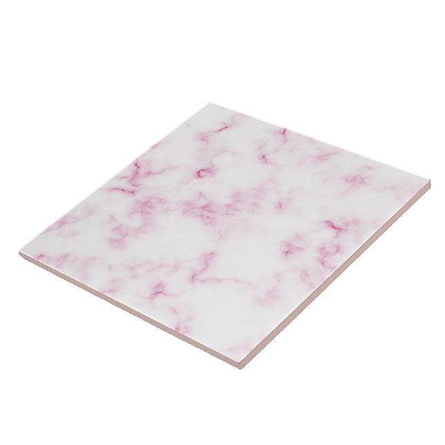 Modern Chic Pink & White Marble Texture Ceramic Tile (Side)