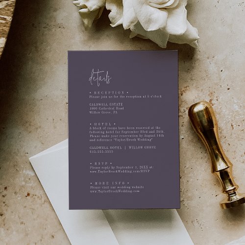 Modern Chic Plum Purple Wedding Details Enclosure Card