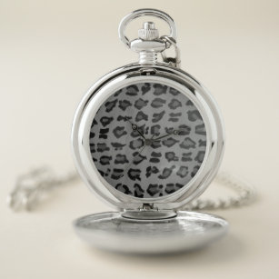 Modern Chic Pocket Watch Grey Leopard Print Dial