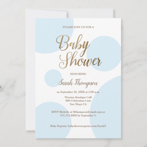 Modern Chic Polka dot Gold Blue Baby Shower  Invitation