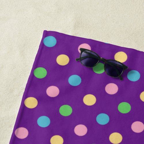 Modern Chic Polka Dot Pattern Purple Beach Towel