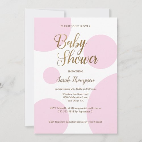 Modern Chic Polka dot pink Gold  Baby Shower  Invitation