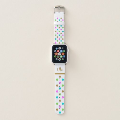 Modern Chic Polka Dots Monogrammed White Apple Watch Band