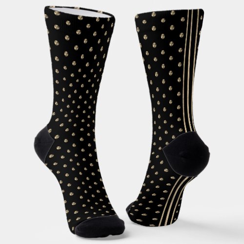 Modern Chic Polka Dots Pattern Luxury Gold  Black Socks