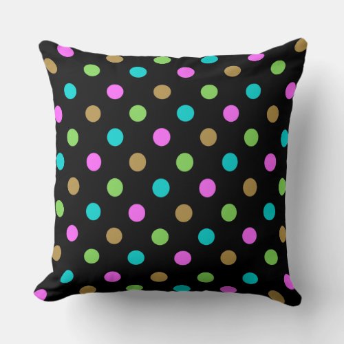 Modern Chic Polka Dots Pink Bow Reversible Black Throw Pillow