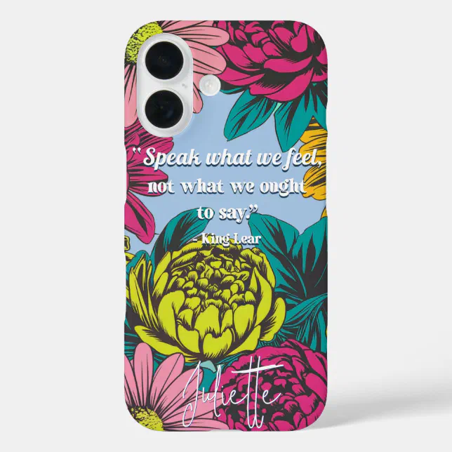 Modern Chic Pop Art Floral Shakespeare Quote iPhone 16 Case