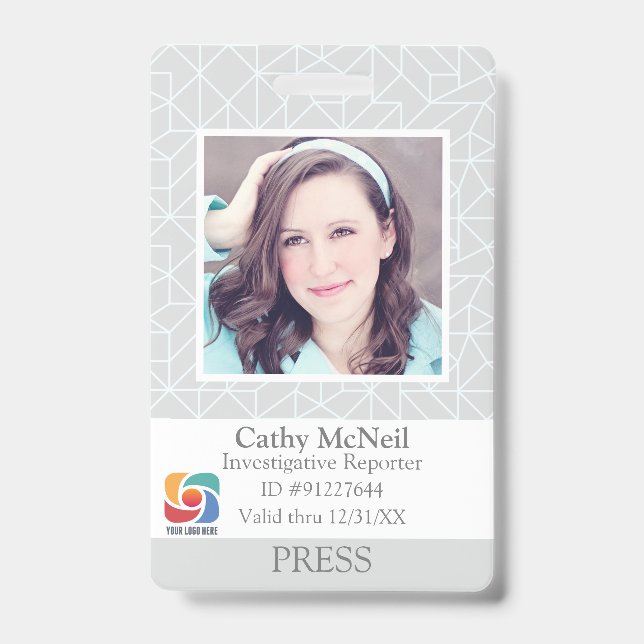 Modern Chic Press Reporter Photographer Staff ID Badge (Front)