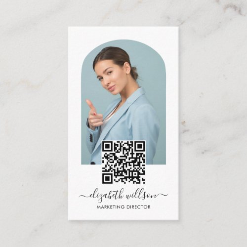 Modern Chic Professional Arch Frame Photo QR Code Business Card
