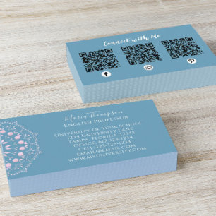 Modern Chic Professional QR Code Social Media Blue Business Card